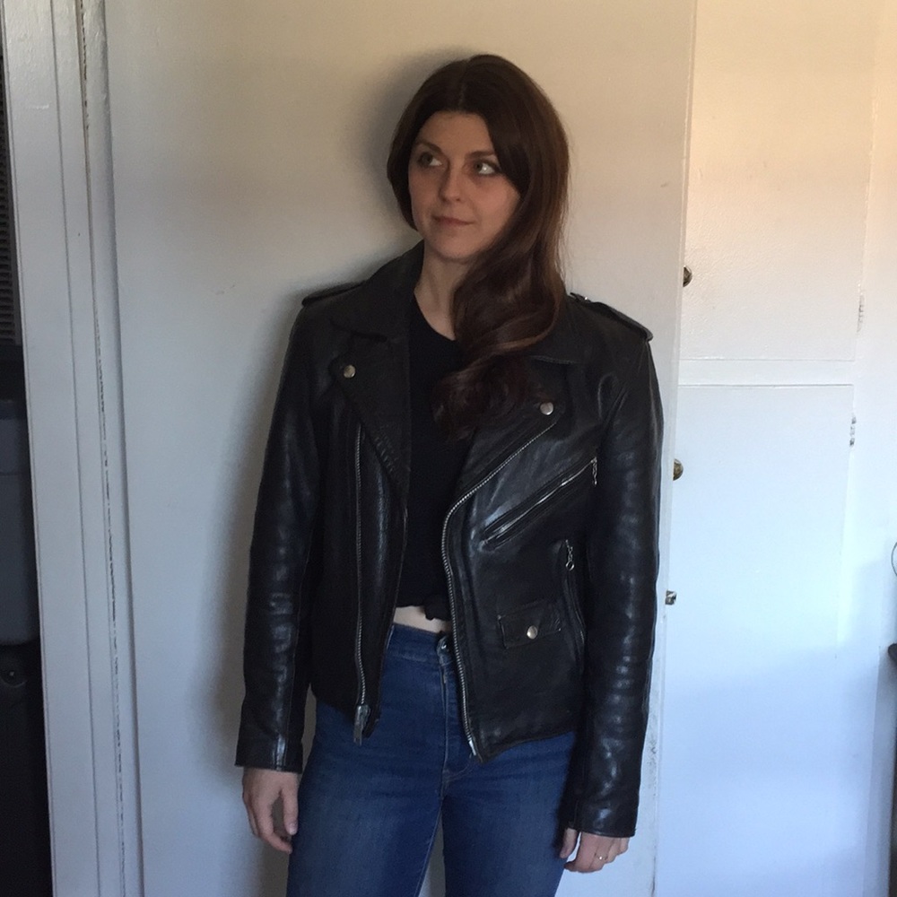 Vintage Black Leather Motocycle Jacket 1980s